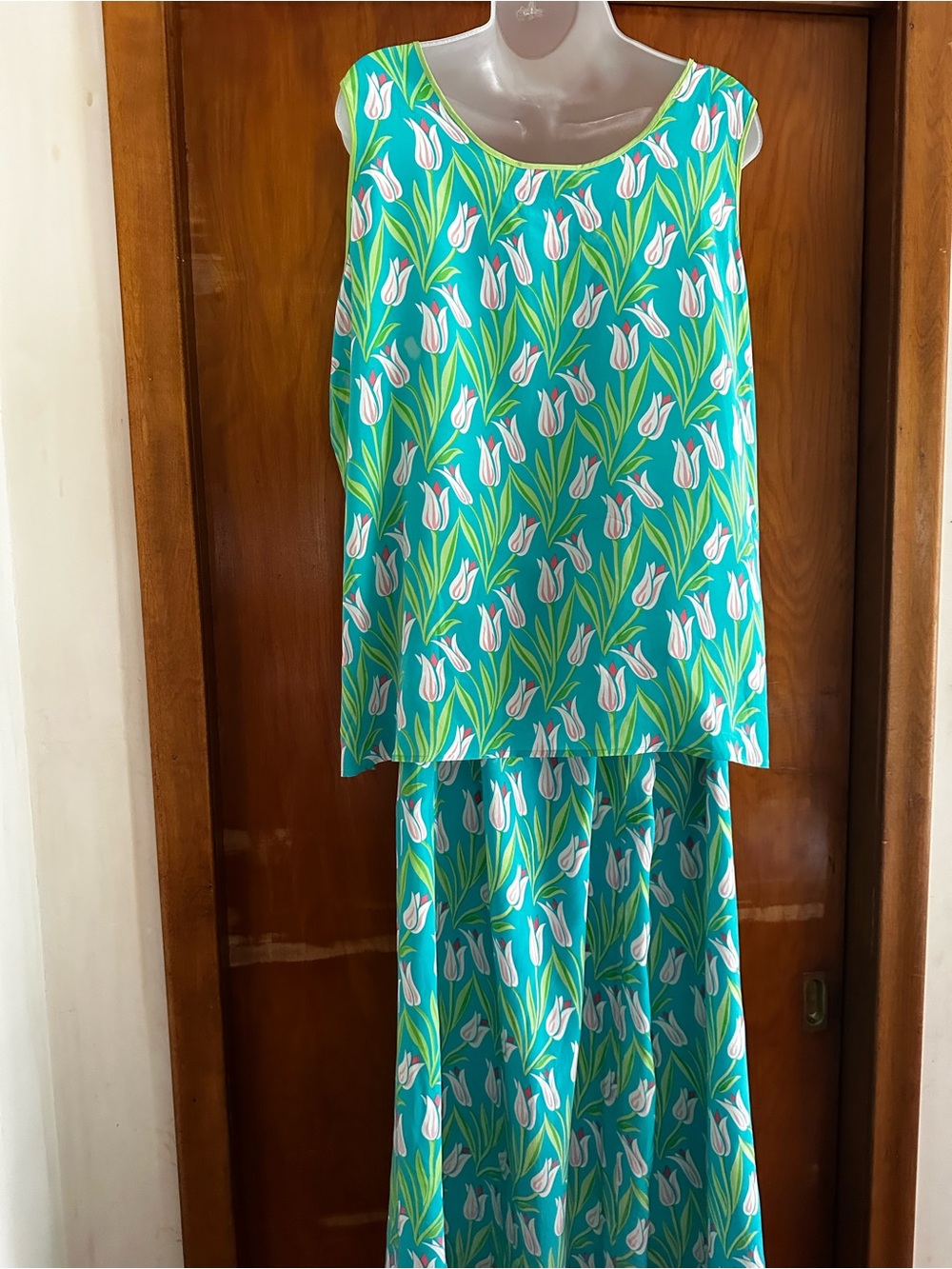 Bob Mackie Wearable Art Silk Tulip Print 2 Pc Set Top 1X Skirt LG